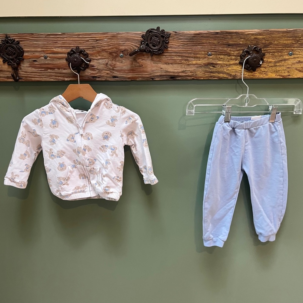 Mayoral Newborn Baby Boy Bunny Print Zip Hoodie and Blue Joggers Set 18M 86cm